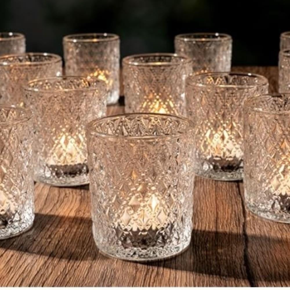 10 Adet 5x6,5cm Kabartma Baklava Desen Shot Bardağı Cam Mumluk Bardak