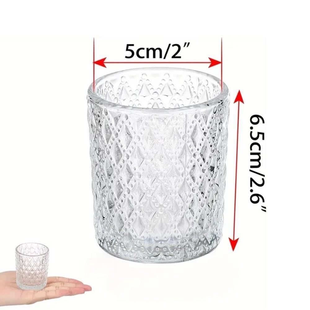 10 Adet 5x6,5cm Kabartma Baklava Desen Shot Bardağı Cam Mumluk Bardak