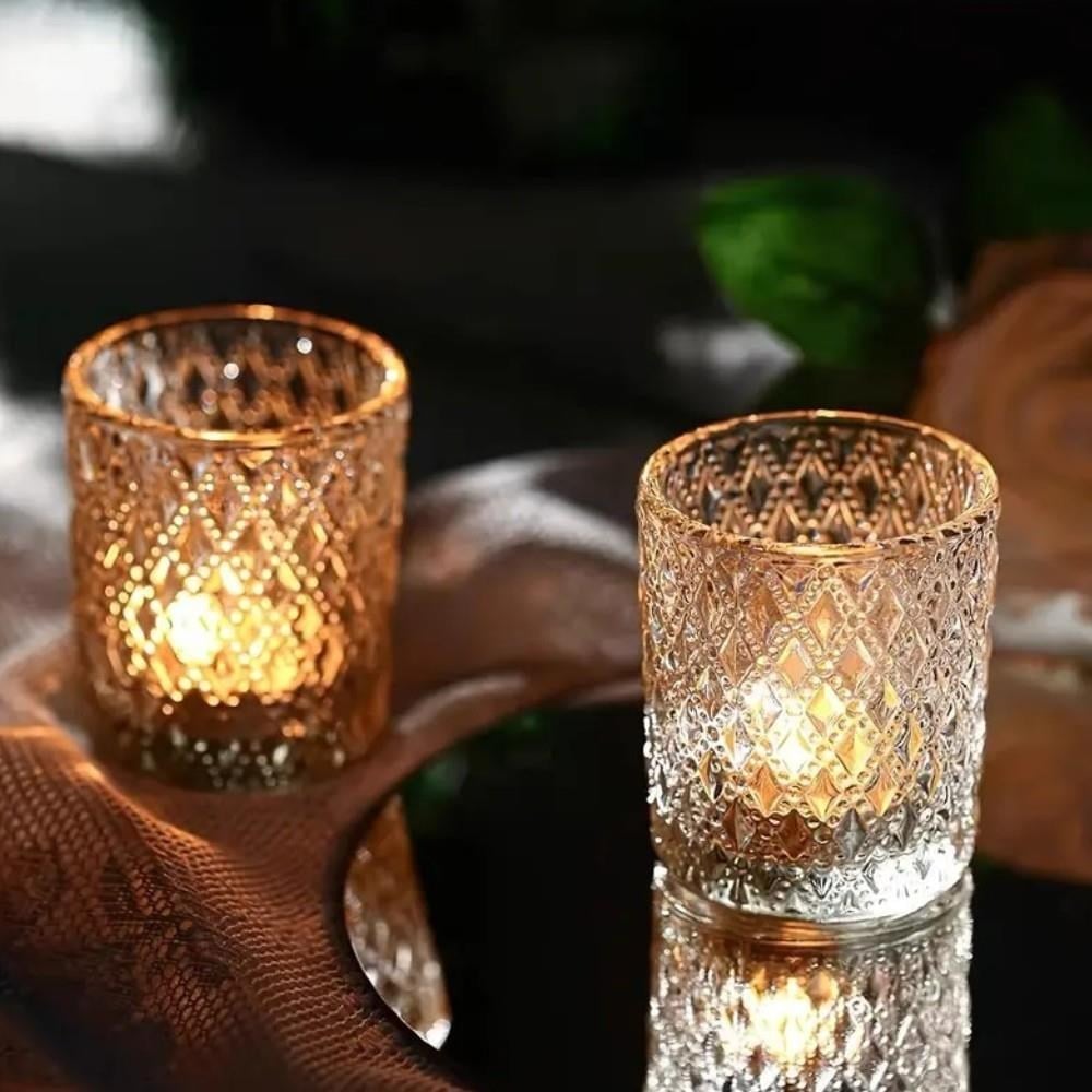 10 Adet 5x6,5cm Kabartma Baklava Desen Shot Bardağı Cam Mumluk Bardak