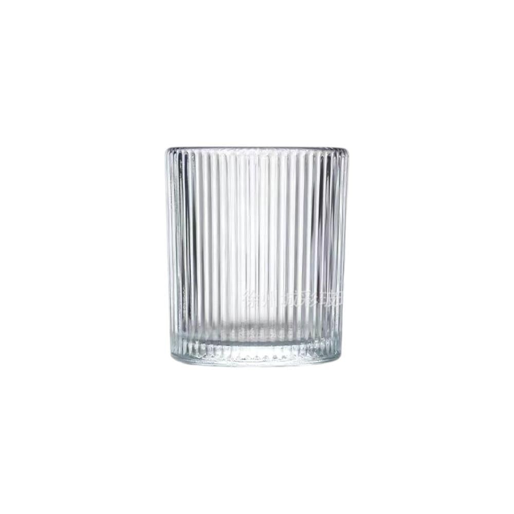 10 Adet 5x6,5cm Kabartma Çizgili Desen Shot Bardağı Cam Mumluk Bardak