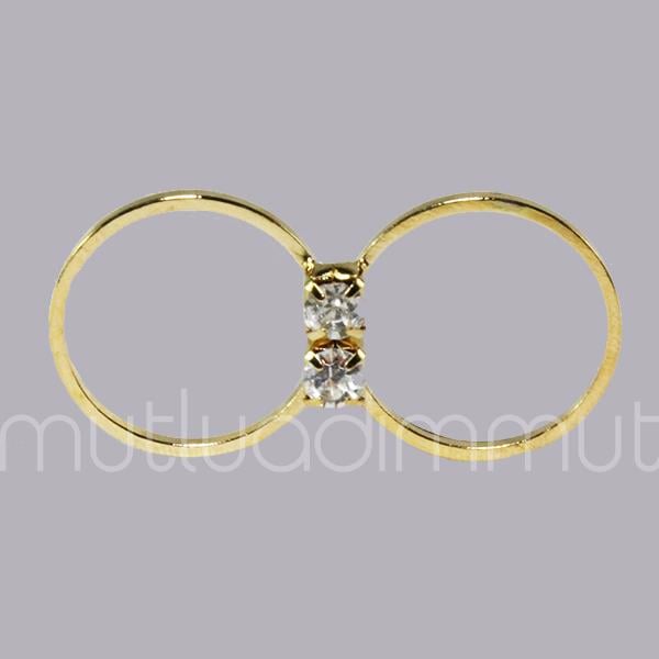 10 Adet Taşlı Metal İkili Yüzük