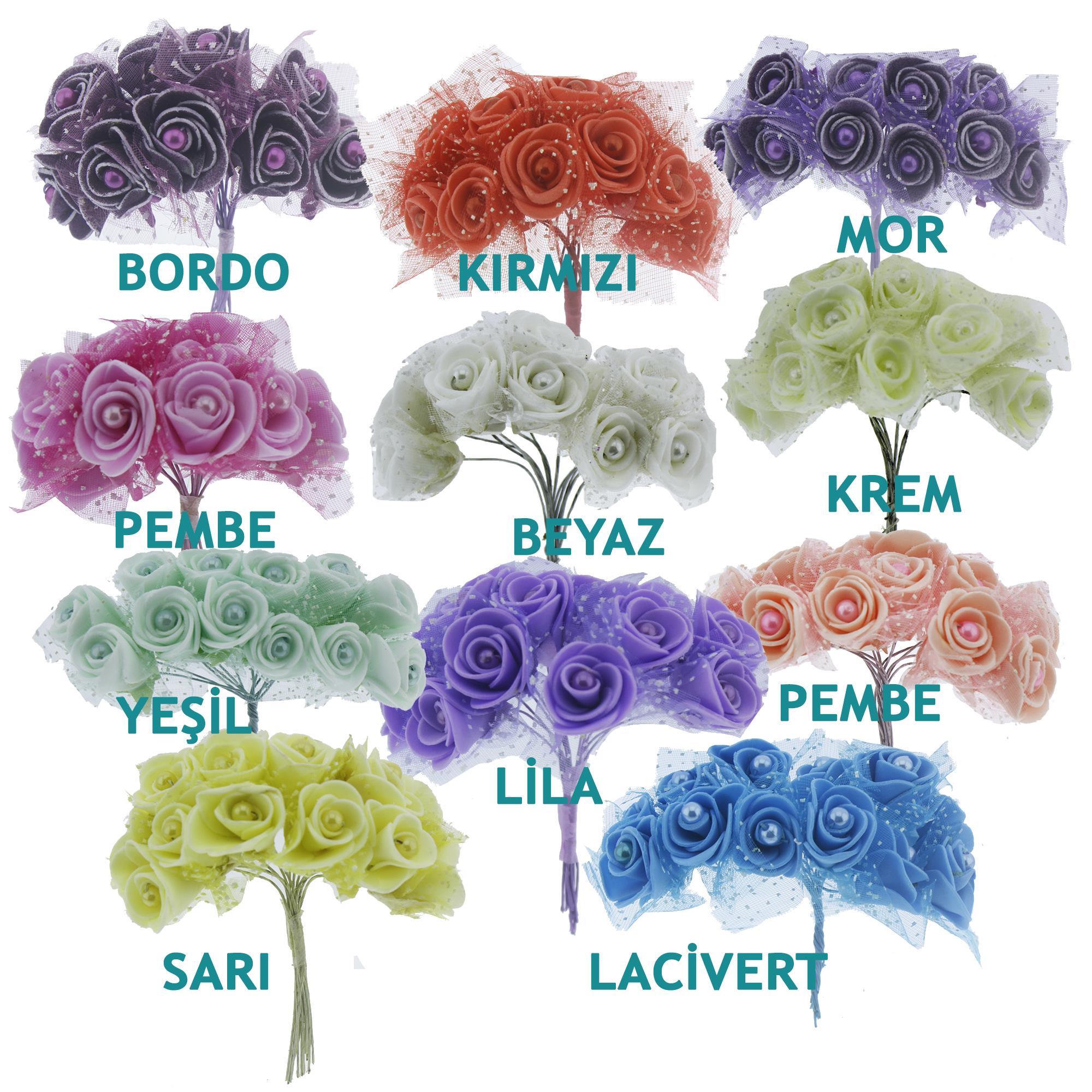 10 Demet (120 Adet) İncili Ve Tüllü Küçük Lateks Gül Çiçek