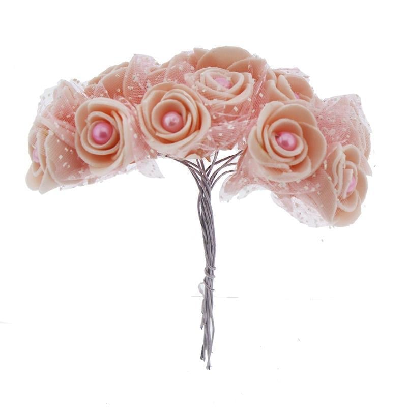 10 Demet (120 Adet) İncili Ve Tüllü Küçük Lateks Gül Çiçek