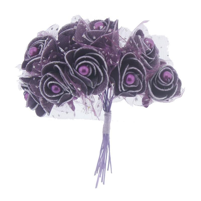 10 Demet (120 Adet) İncili Ve Tüllü Küçük Lateks Gül Çiçek