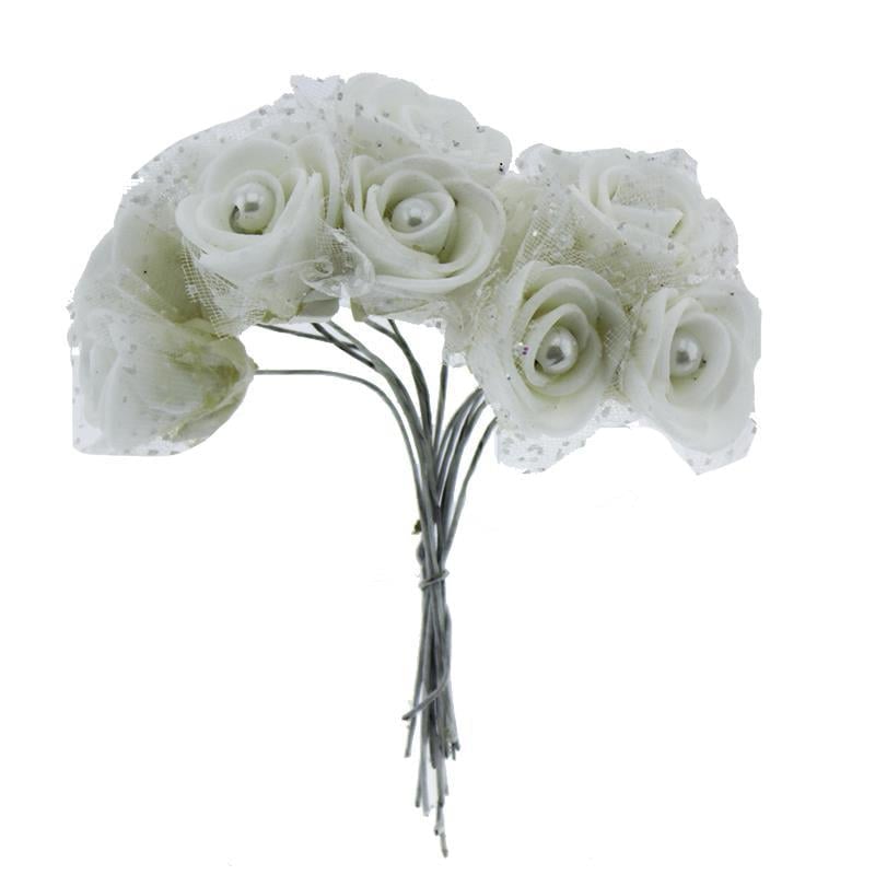 10 Demet (120 Adet) İncili Ve Tüllü Küçük Lateks Gül Çiçek