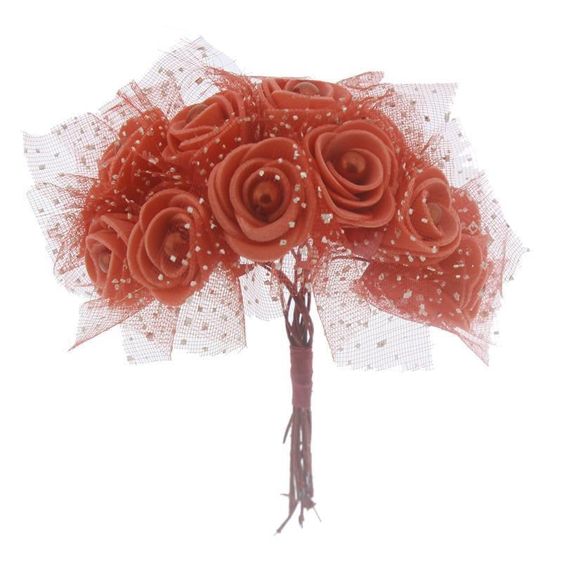 10 Demet (120 Adet) İncili Ve Tüllü Küçük Lateks Gül Çiçek