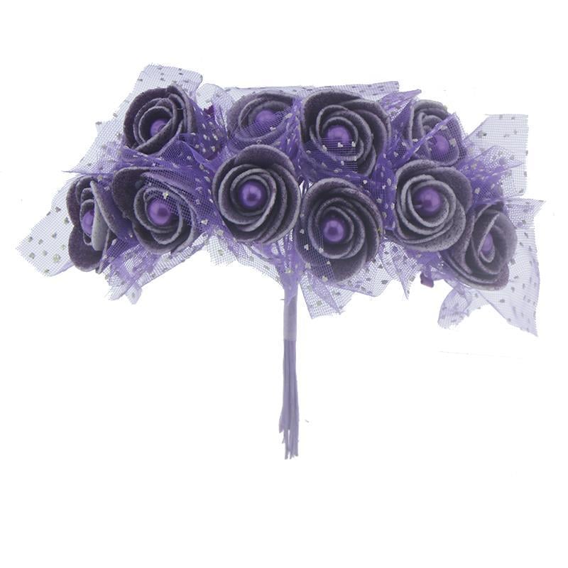 10 Demet (120 Adet) İncili Ve Tüllü Küçük Lateks Gül Çiçek