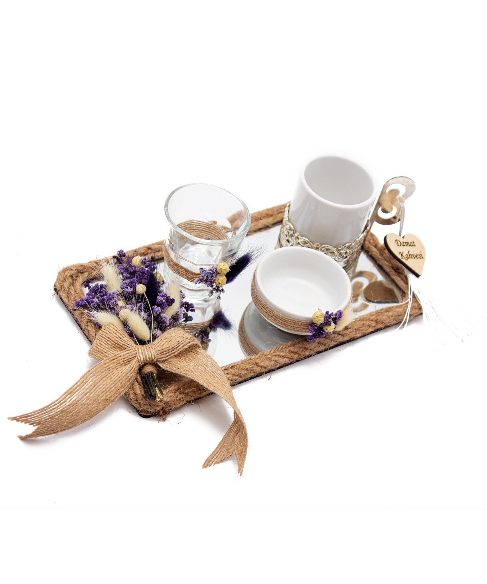 10x20cm Söz Nişan Damat Kahvesi Fincan Seti Fiyonklu Doğal