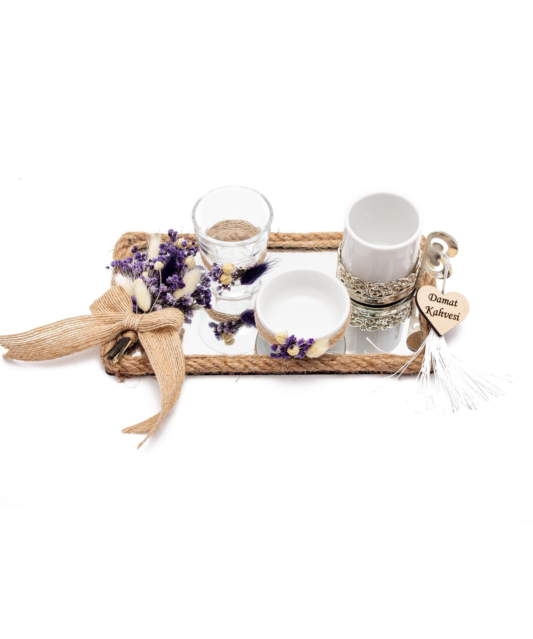 10x20cm Söz Nişan Damat Kahvesi Fincan Seti Fiyonklu Doğal