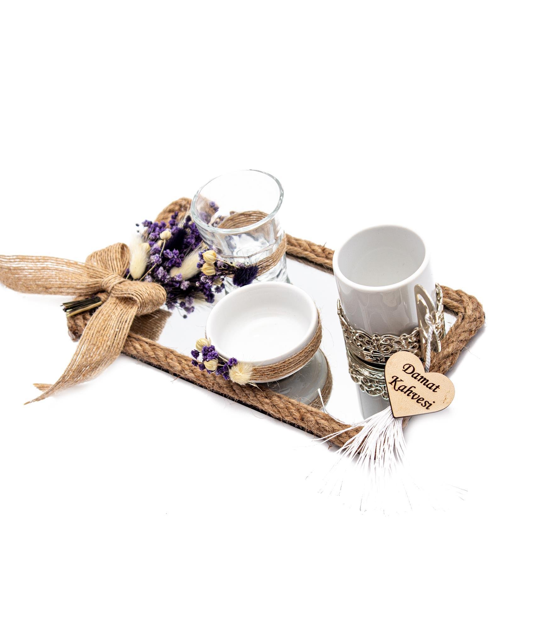 10x20cm Söz Nişan Damat Kahvesi Fincan Seti Fiyonklu Doğal