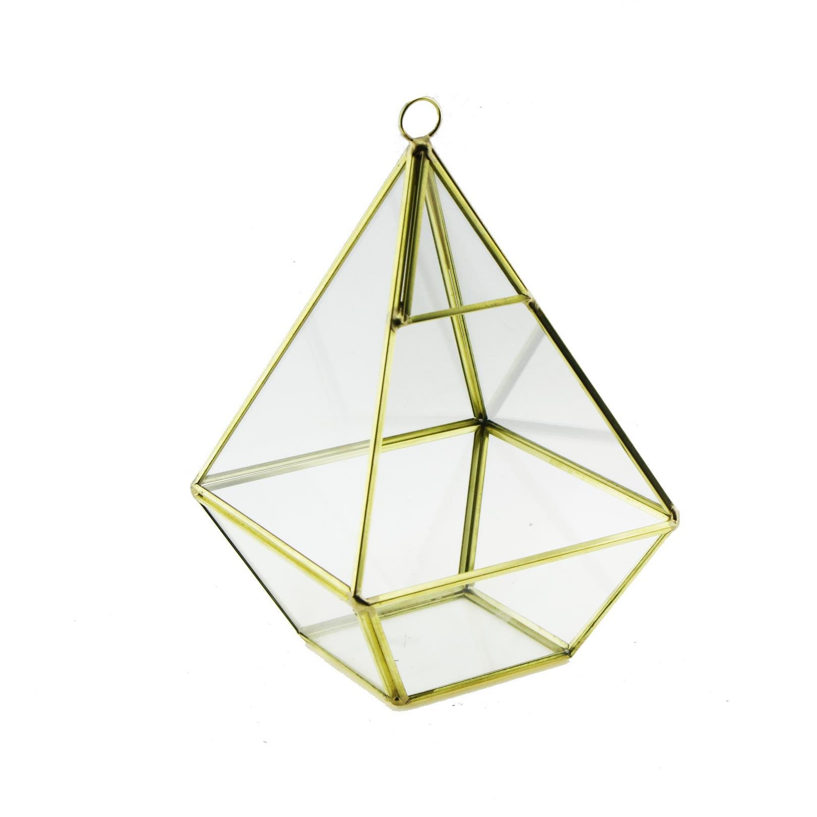 11x18cm Cam Fanus Üçgen Terrarium Saksı Metal Çerçeveli