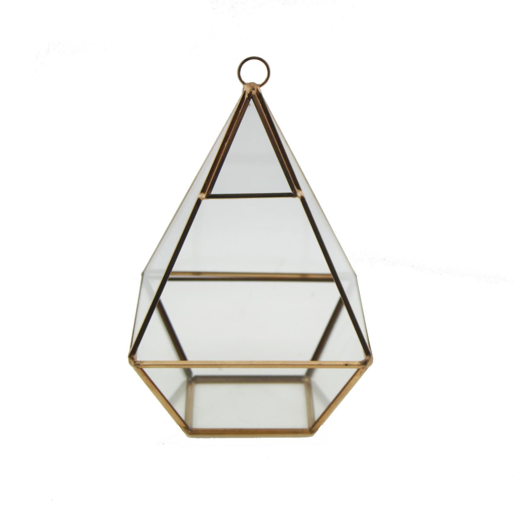 11x18cm Cam Fanus Üçgen Terrarium Saksı Metal Çerçeveli