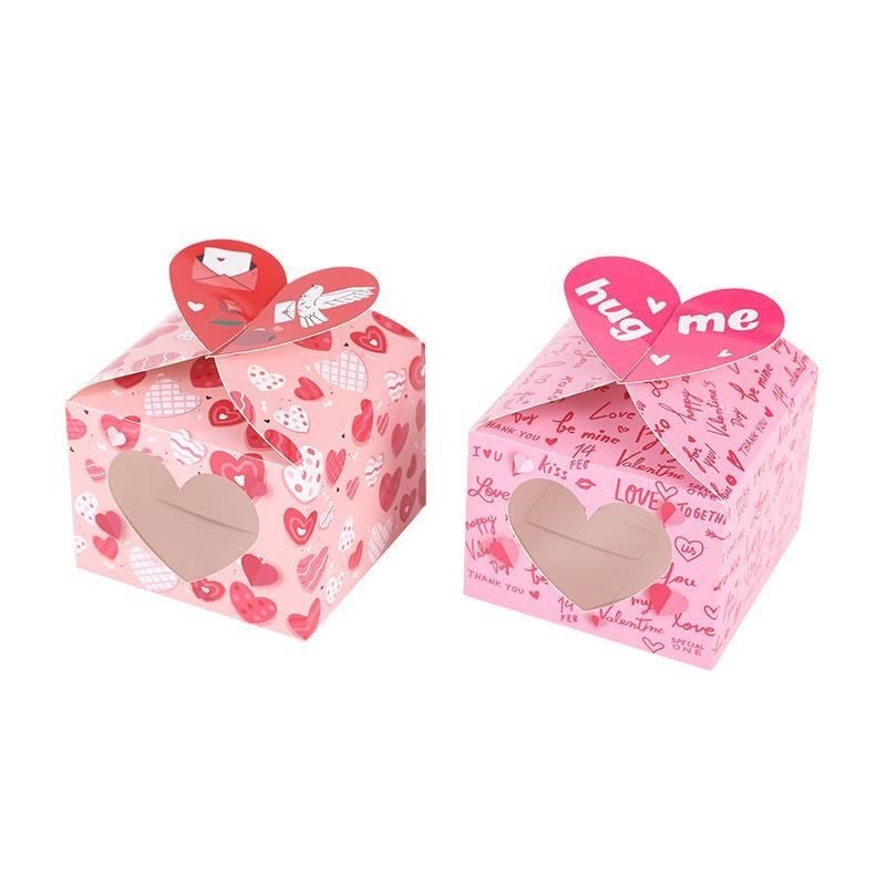 12 Adet 10x10x7,5cm Kalp Desenli Karton Kutu