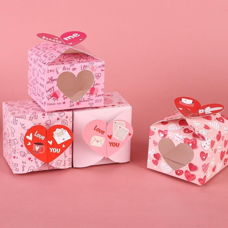 12 Adet 10x10x7,5cm Kalp Desenli Karton Kutu