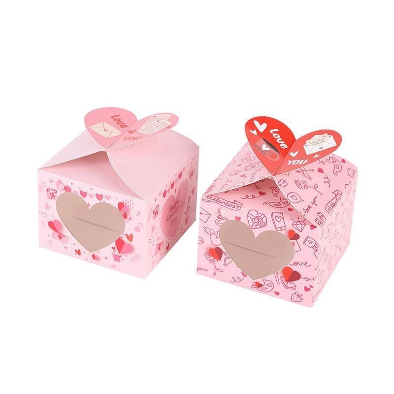 12 Adet 10x10x7,5cm Kalp Desenli Karton Kutu