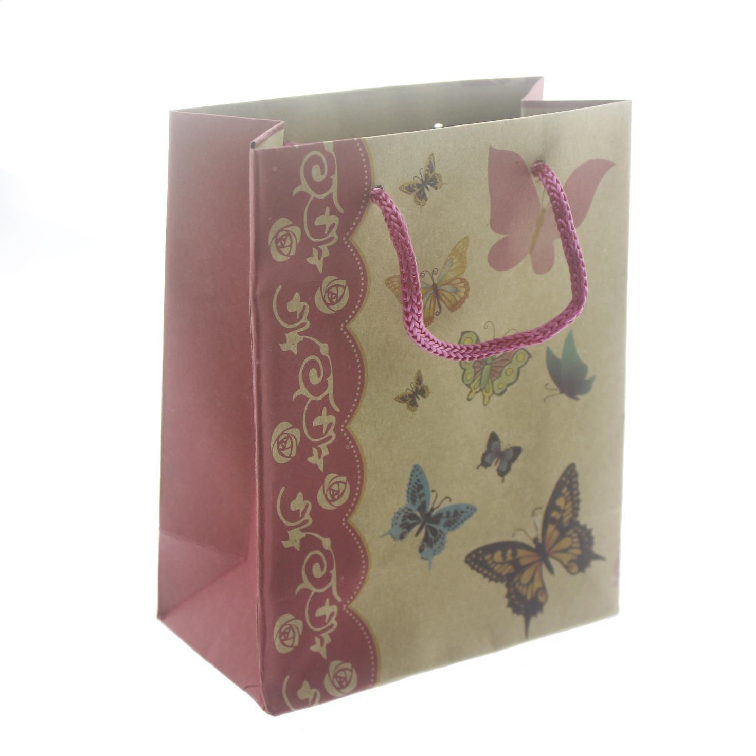 12 Adet 11x14cm Kelebekli Kraft Karton Çanta