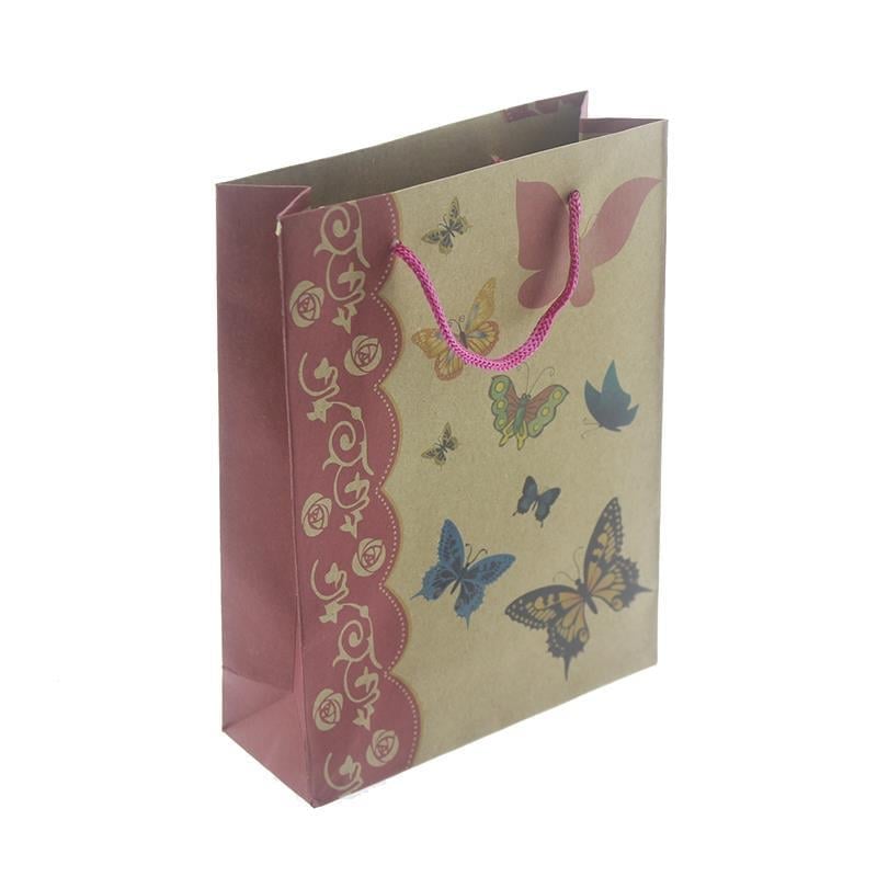 12 Adet 15x20cm Kelebekli Kraft Karton Çanta