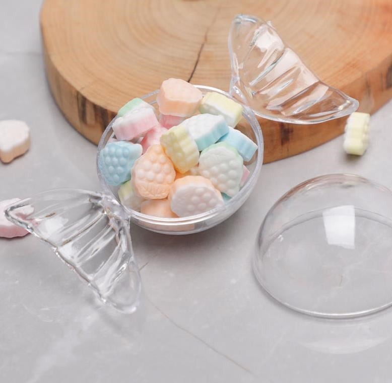12 Adet 4x9cm Plastik Şeker Bonbon Kutu Şeffaf