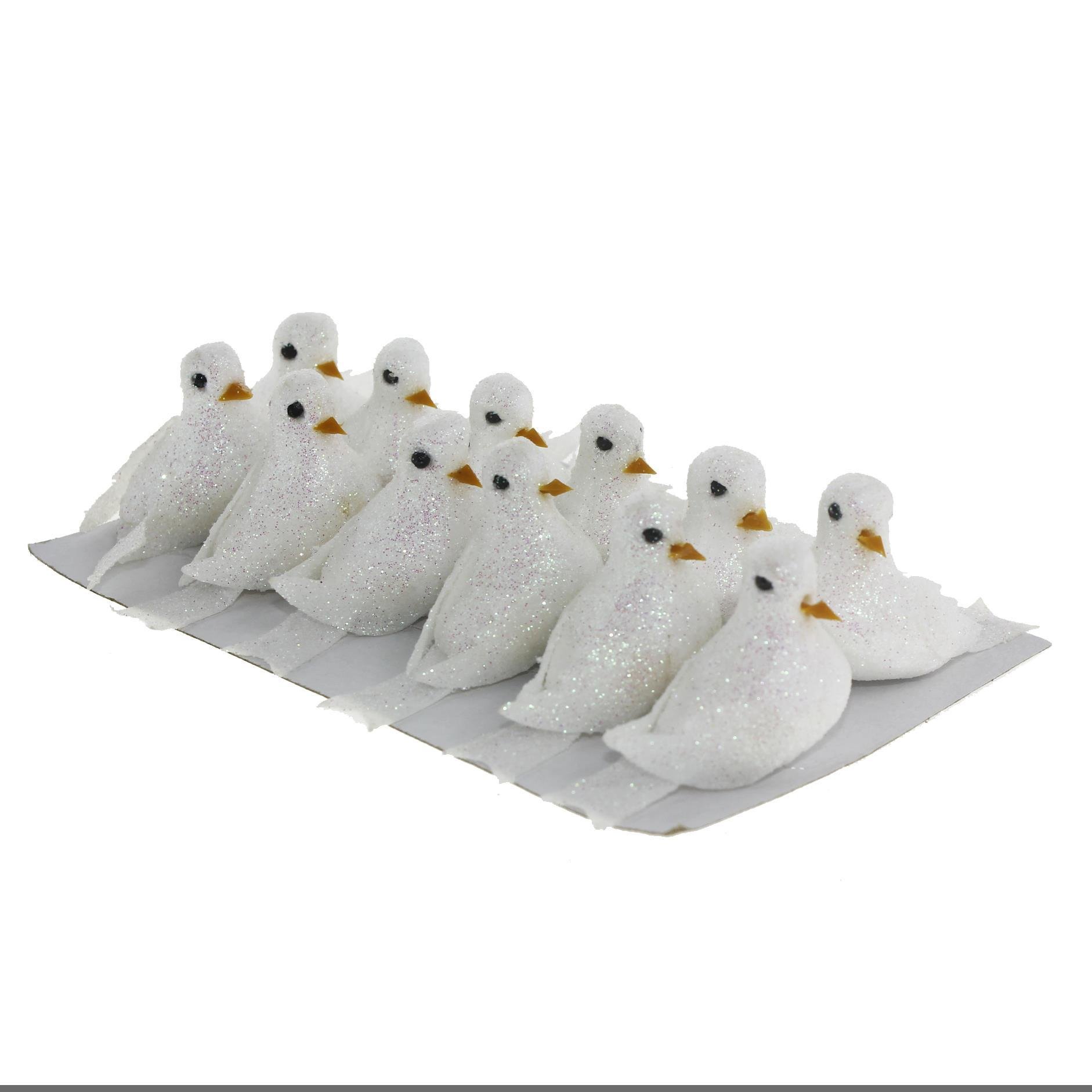 12 Adet 5x3cm Strafor Kuş Güvercin Simli