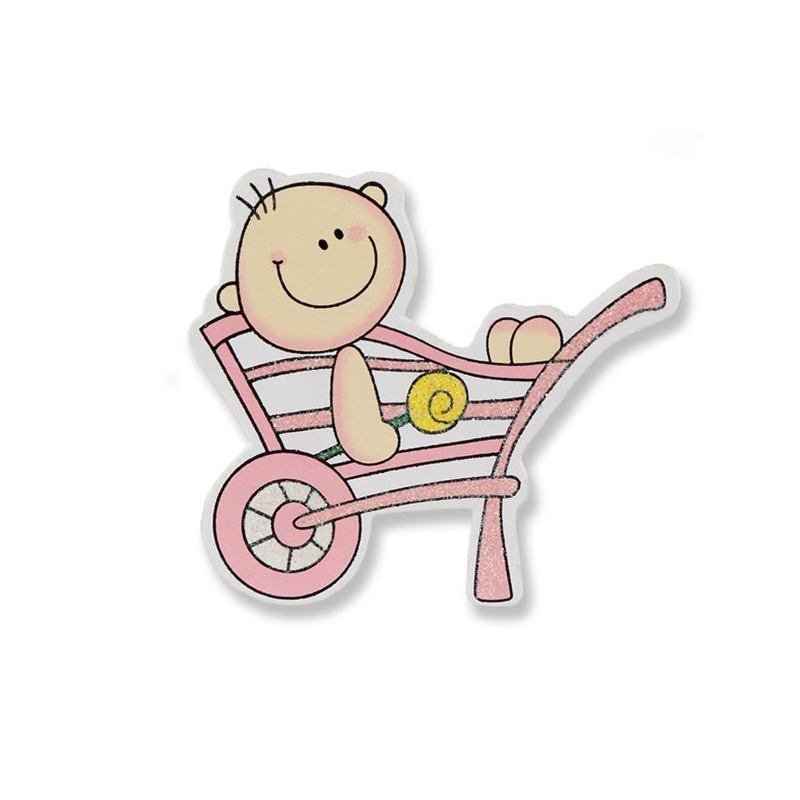 12 Adet  8x8cm Ahşap Sticker El Arabasında Bebek