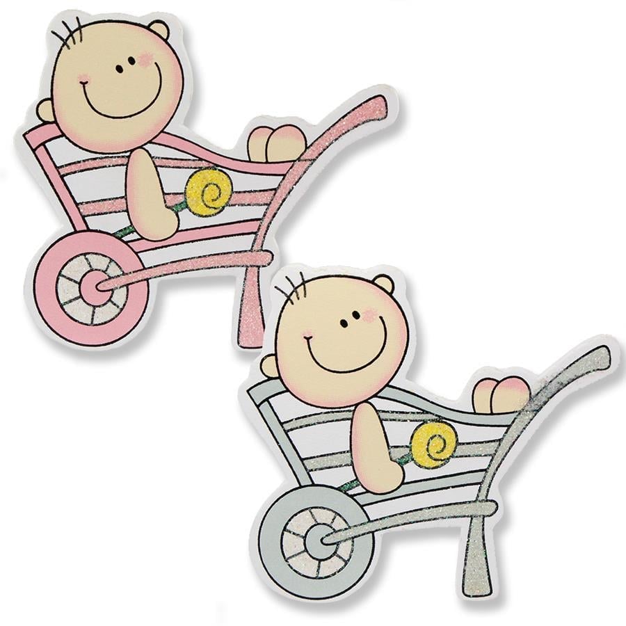12 Adet  8x8cm Ahşap Sticker El Arabasında Bebek