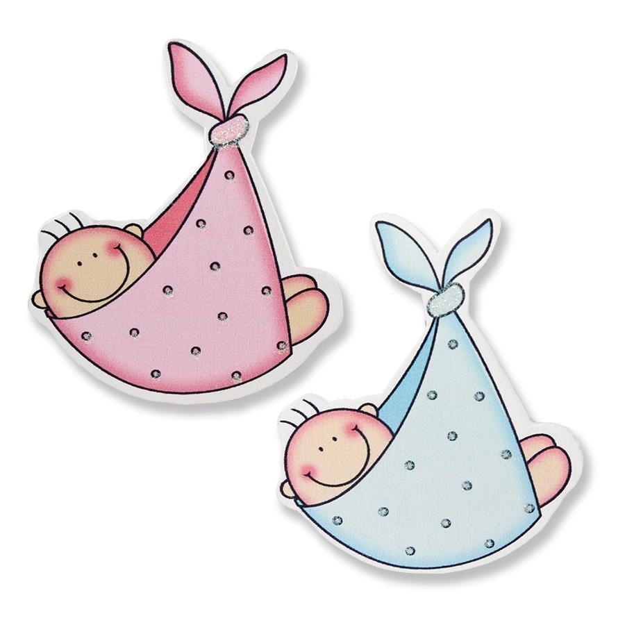 12 Adet Ahşap Sticker Bohçada Bebek 7x8cm