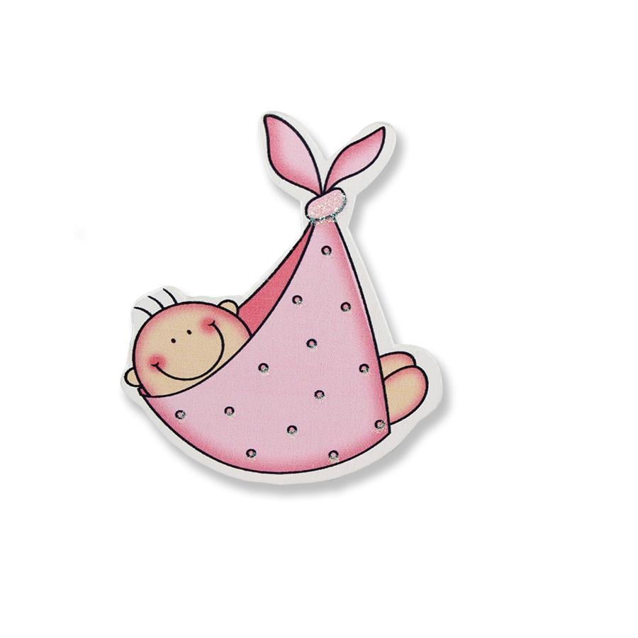 12 Adet Ahşap Sticker Bohçada Bebek 7x8cm