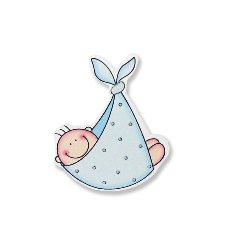 12 Adet Ahşap Sticker Bohçada Bebek 7x8cm
