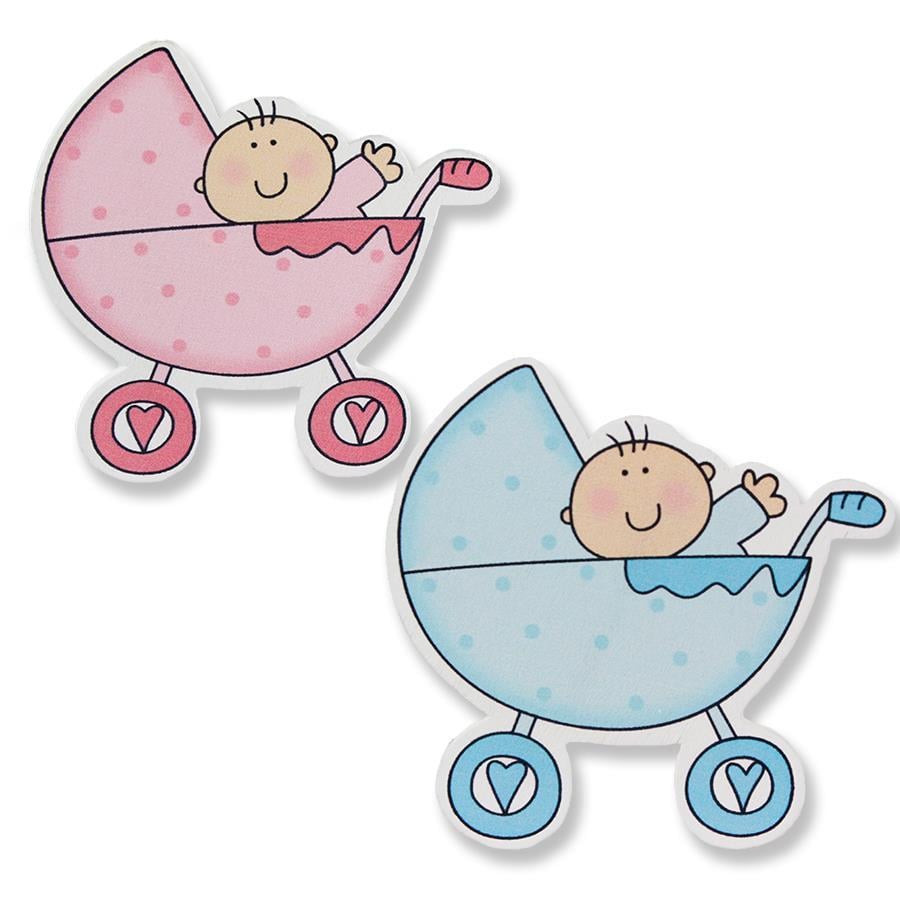 12 Adet Ahşap Sticker Pusette Bebek 8x8cm