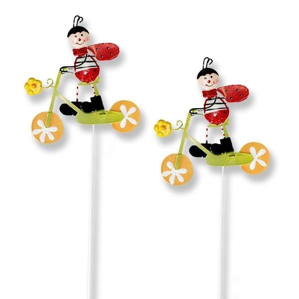 12 Adet Bisikletli Uğur Böceği Metal Çubuk