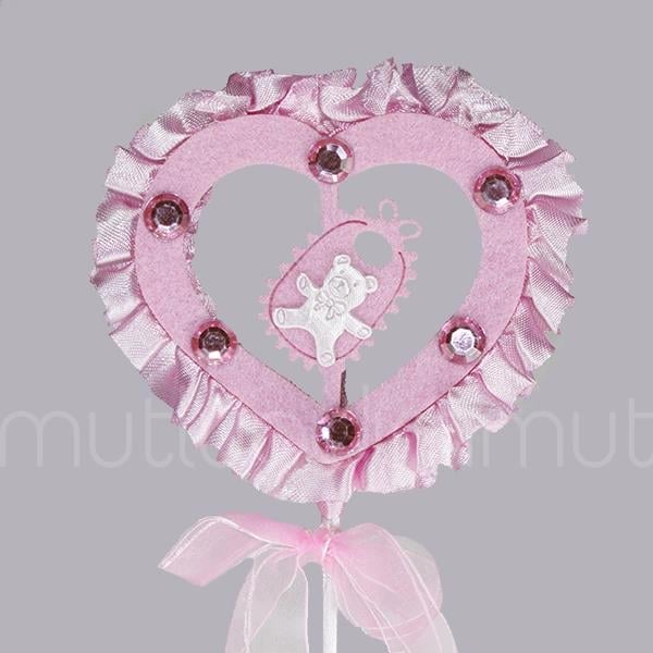 12 Adet Kumaş Fırfırlı Süslü Kalp Çubuk