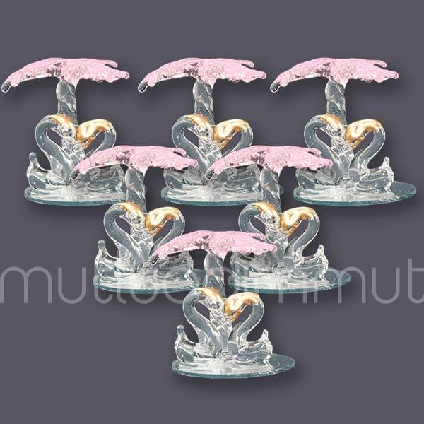 12 Adet Palmiye Altında Kristal Cam Kuğular