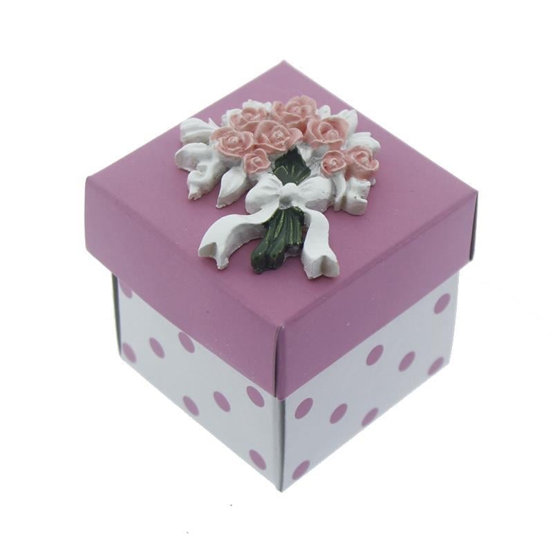 12 Adet Pembe Karton Kutu Pembe Çiçek Biblolu