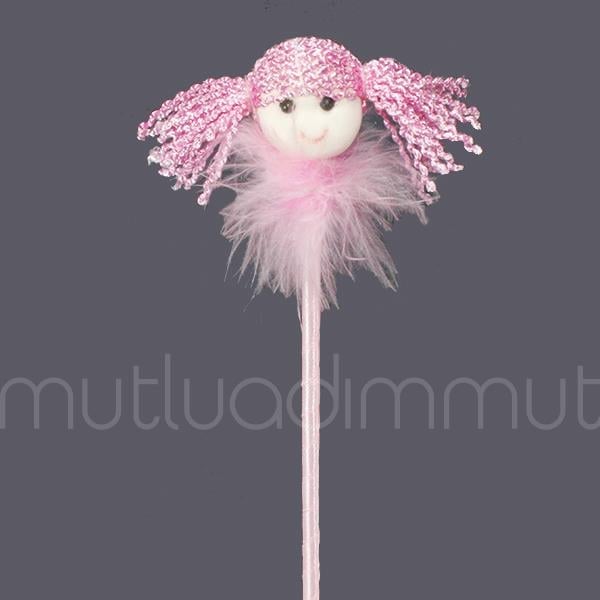 12 Adet Pembe Örgü Saçlı Kız Çubuk