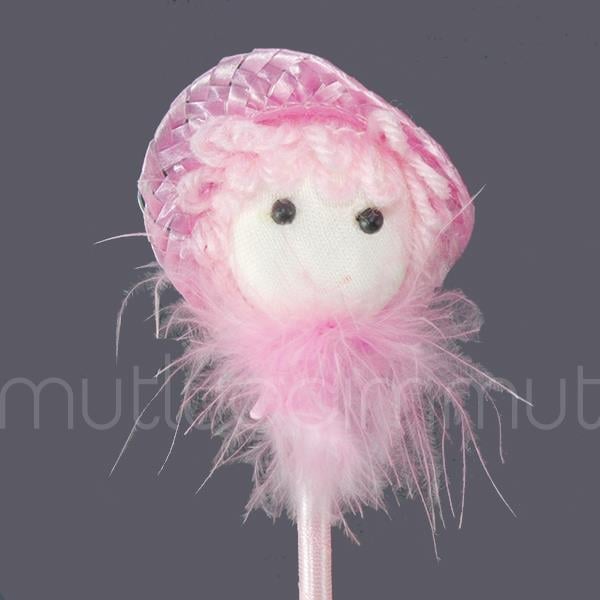 12 Adet Pembe Saçlı Şapkalı Kız Çubuk