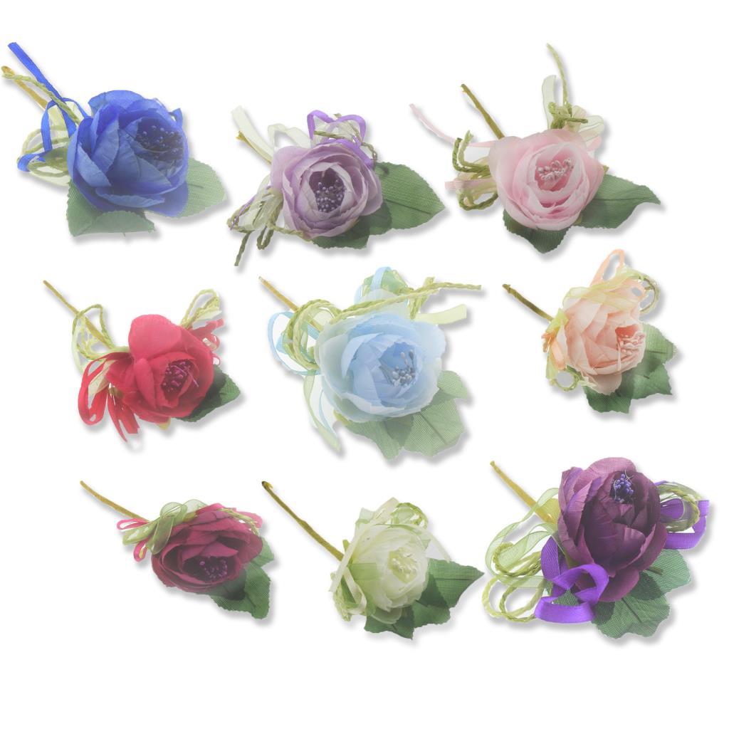 12 Adet Tekli Tomurcuklu Kumaş Çiçek Yaka Gülü