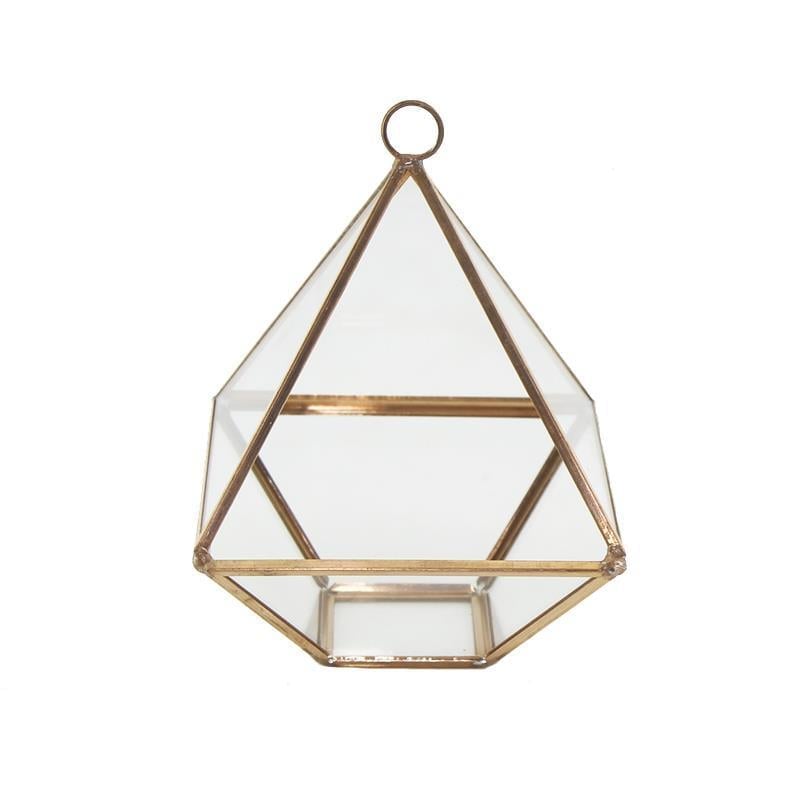 12x10cm Cam Fanus Üçgen Prizma Rose Renk Terrarium