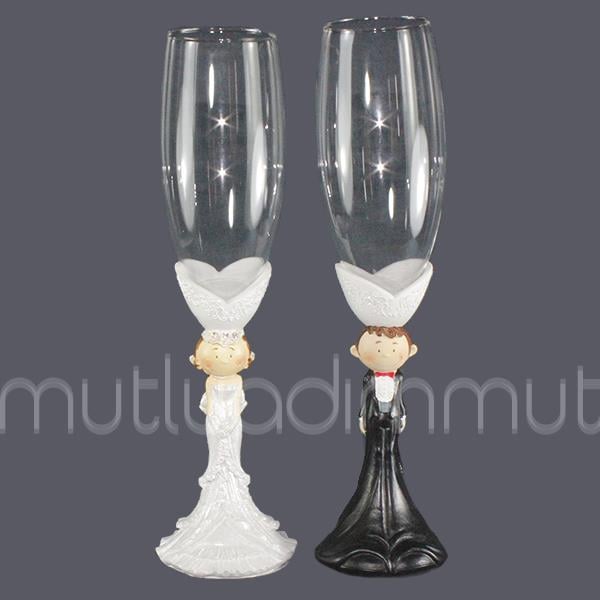 2 Adet Sevimli Gelin Damatlı Cam Kadeh