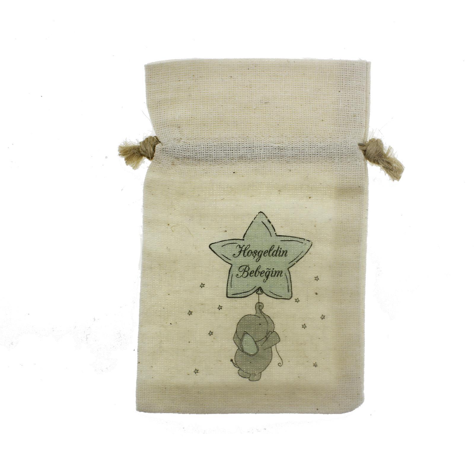 20 Adet 8x13cm Keten Kese Filli Hoşgeldin Bebeğim