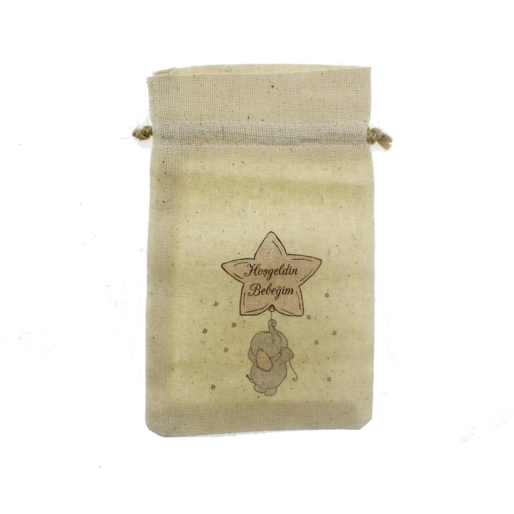 20 Adet 8x13cm Keten Kese Filli Hoşgeldin Bebeğim