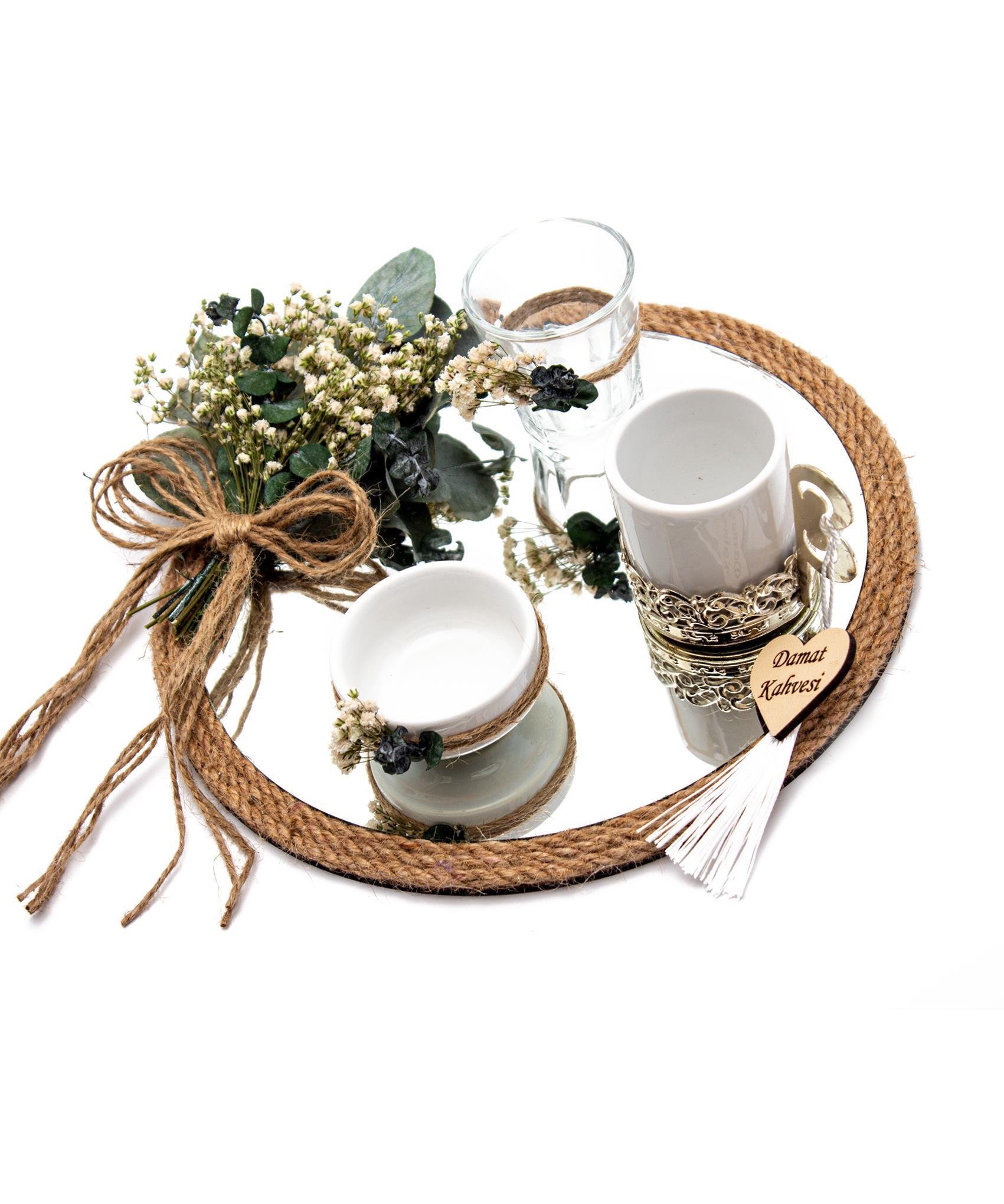 20cm Söz Nişan Damat Kahvesi Fincan Lokumluk Doğal Set