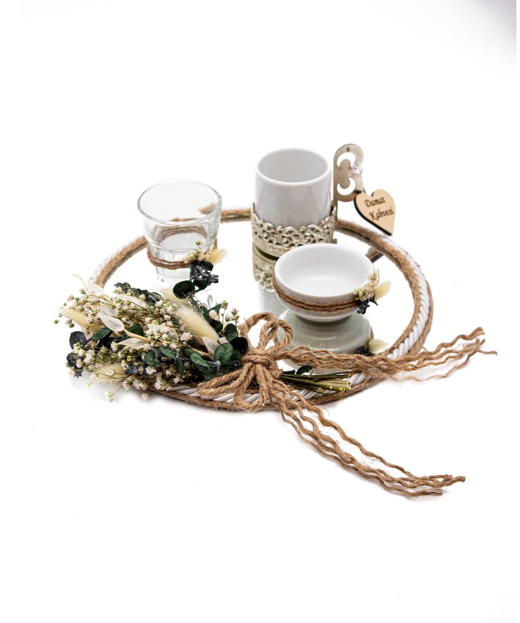 20cm Söz Nişan Damat Kahvesi Fincan Lokumluk Seti Doğal