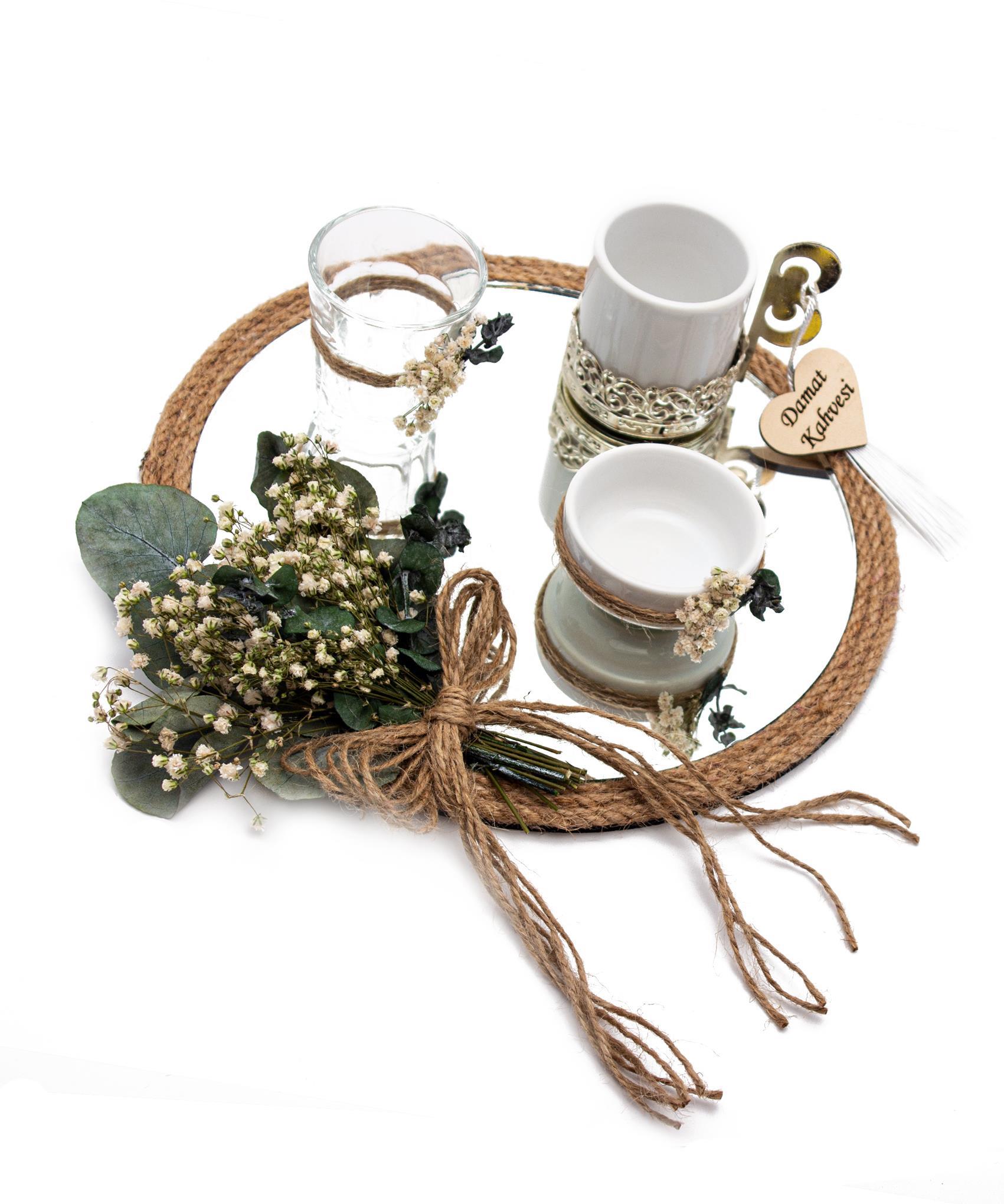 20cm Söz Nişan Damat Kahvesi Fincan Lokumluk Doğal Set