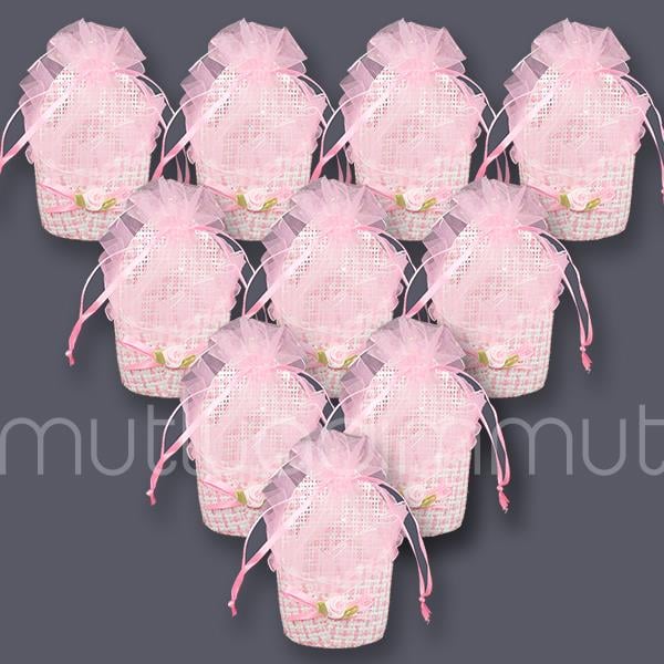 24 Adet Ağzı Üçgen Hasır Hediyelik Çanta Kese Çerezlik