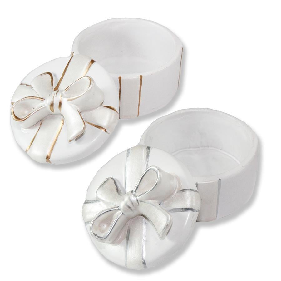 24 Adet Altın Fiyonklu Yuvarlak Kutu Biblo