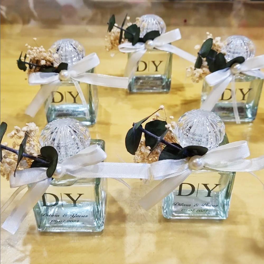 25 Adet 5x8cm İsme Özel Cam Şişe Kolonyalı Söz Nişan Hediyesi