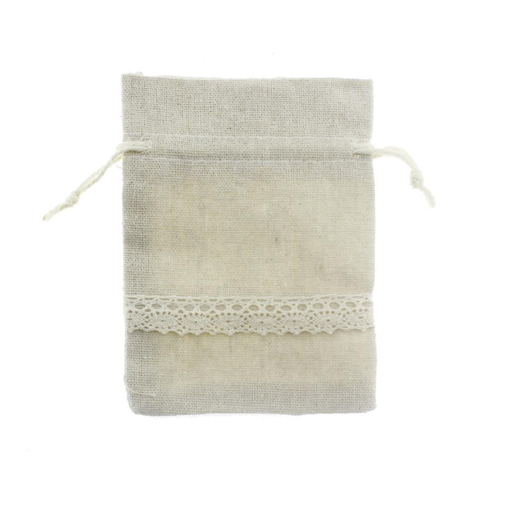 25 Adet 9x13cm Dantel Şeritli Keten Kese