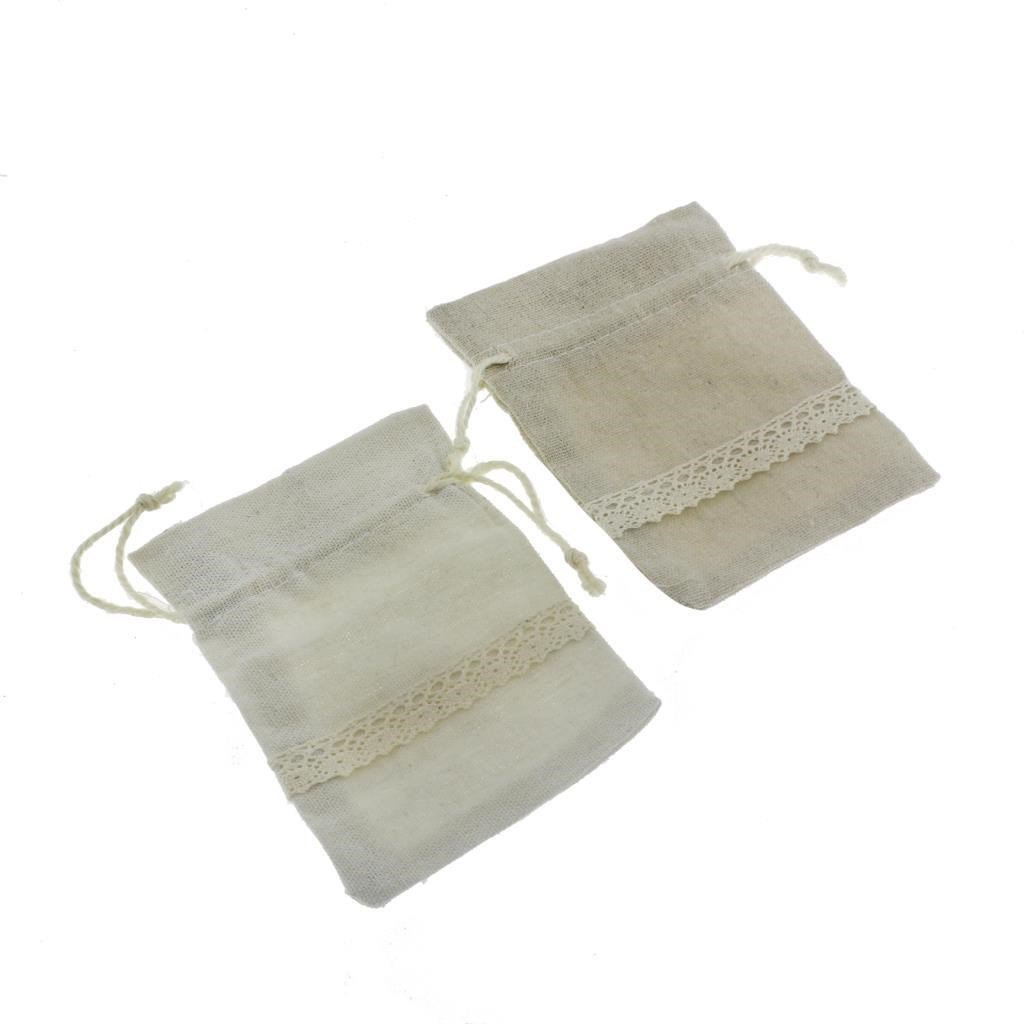 25 Adet 9x13cm Dantel Şeritli Keten Kese