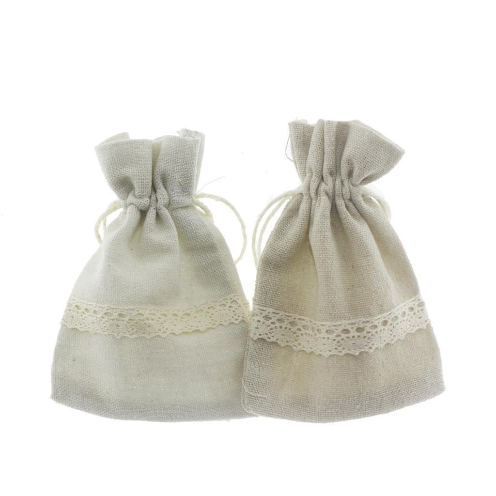 25 Adet 9x13cm Dantel Şeritli Keten Kese