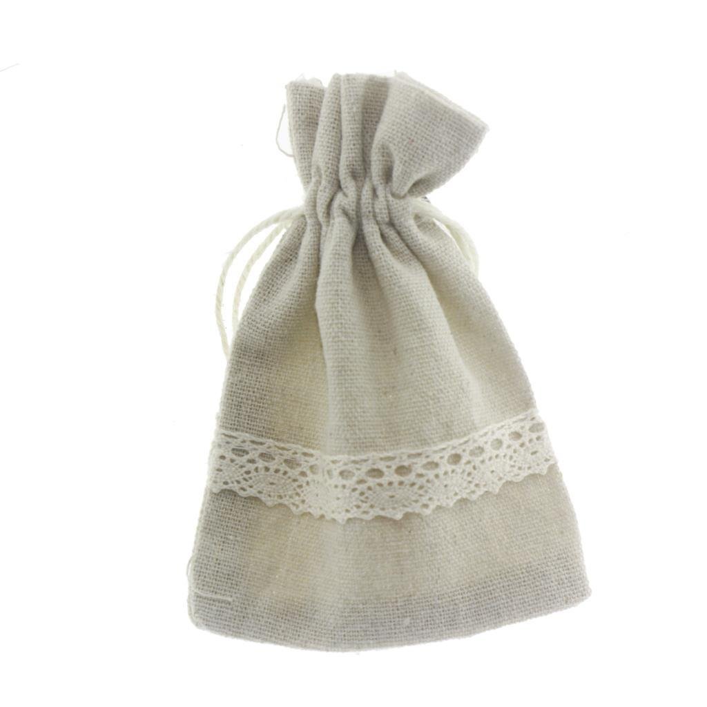 25 Adet 9x13cm Dantel Şeritli Keten Kese